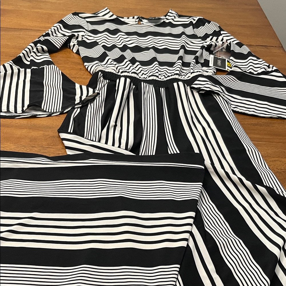 NWT ECI Black and White Striped Wide Leg Jumpsuit Sz Medium